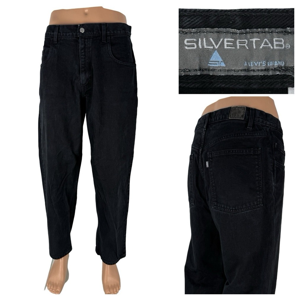 Levis SilverTab Men 33 x 30 Jeans Black Baggy Fit Skate Denim Vintage Faded Look